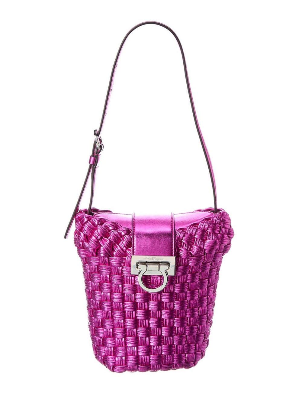 Salvatore Ferragamo Metallic Fuchsia Woven Shoulder Bag